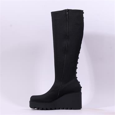 Marco Moreo Liege Studed Knee High Wedge - Black Stretch